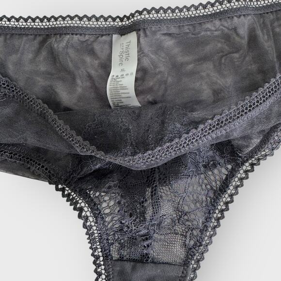 Thistle & Spire XL Black Eyelash Lace Mirage Thong Sheer Mesh Lingerie Gothic - Picture 3 of 5